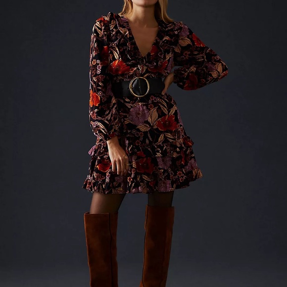 Pilcro Floral Tiered Corduroy Ruffle V Neck Long Sleeve Elastic Waist Pockets - Picture 6 of 6